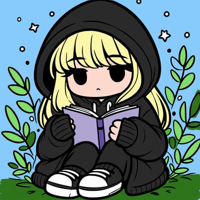 girl in oversized hoodie reading a book