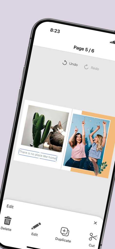 Saal Digital - Interface of the Saal Digital app showing a photo book page layout with pictures and a text editor