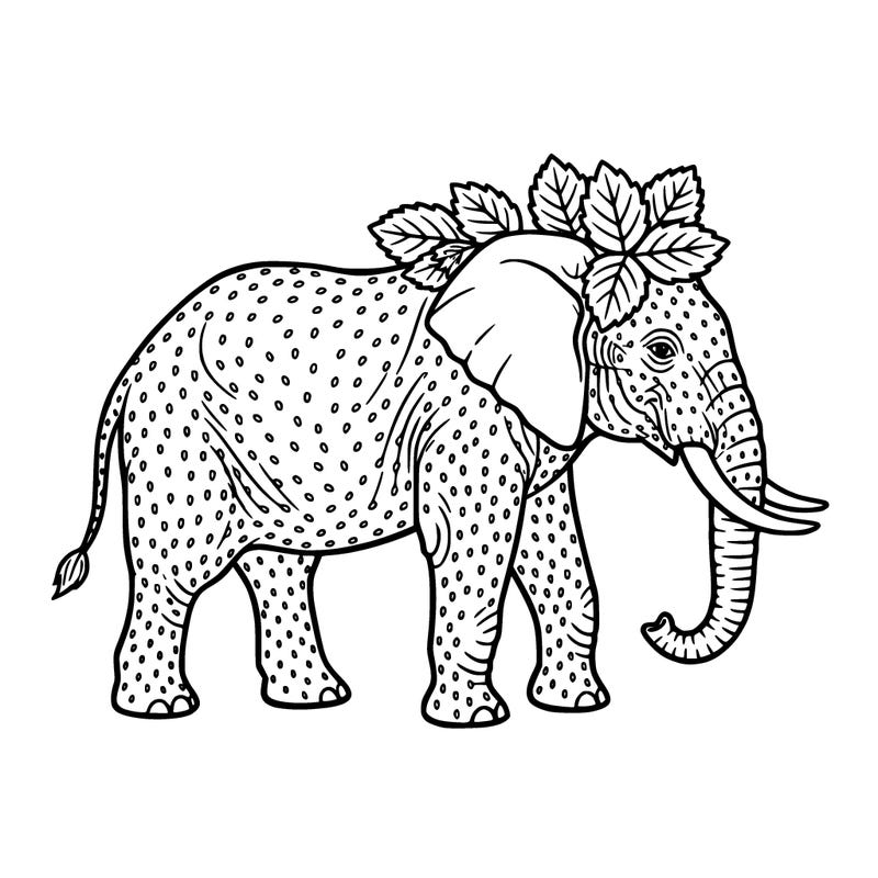 a elephant with strawberry seeds for skin strawberry leaves  on its head