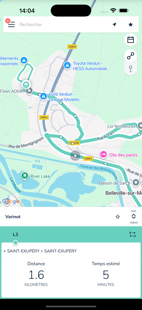 Zenbus - Zenbus app interface showing a real-time transit map with a bus route and estimated arrival time.