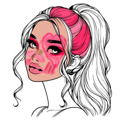realistic girl with a ponytail on her hair and lips
