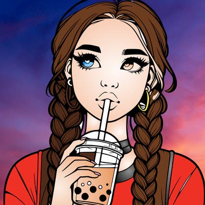 realistic girl with braided hair drinking boba