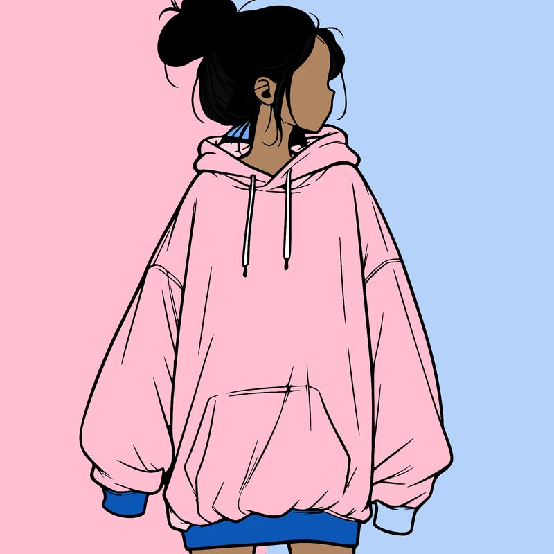 realistic girl with a oversized sweatshirt on and a bun