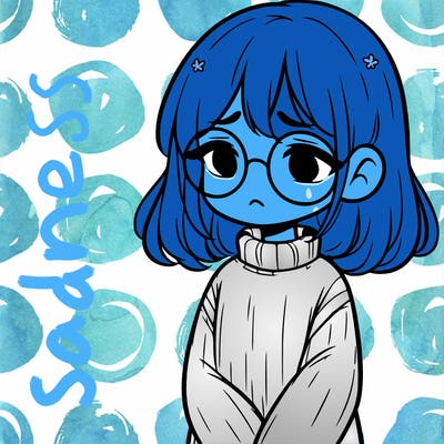 sad girl with glasses in a sweater