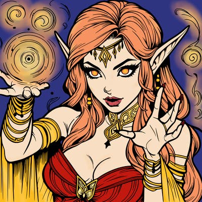 realistic scary beautiful elf sorceress casting spell