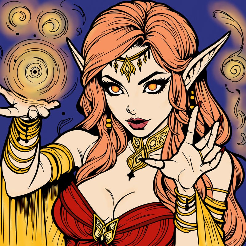 realistic scary beautiful elf sorceress casting spell