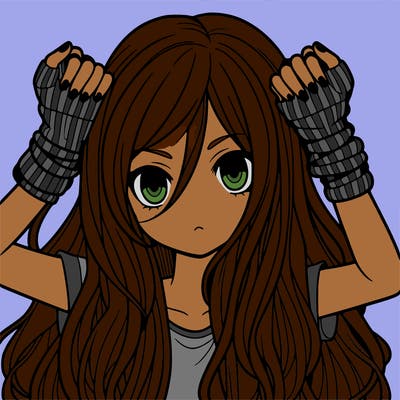 long haired girl with fingerless gloves