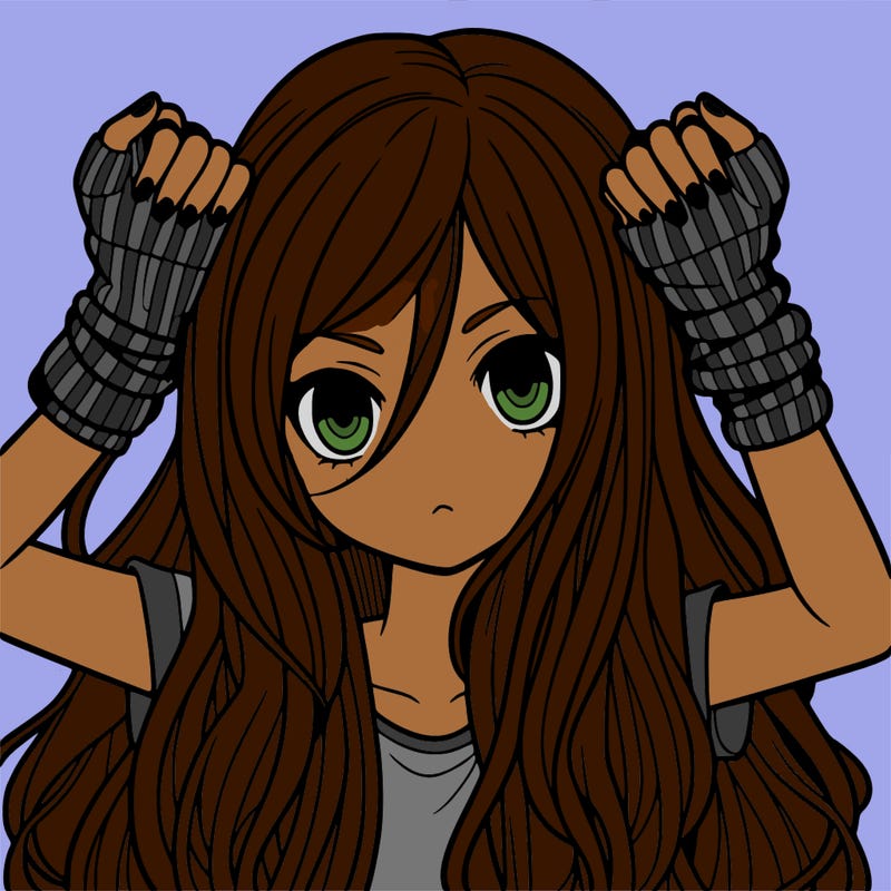 long haired girl with fingerless gloves