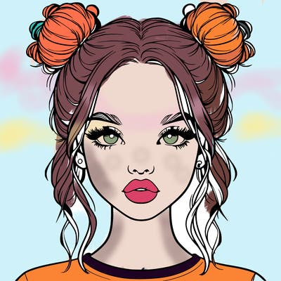 realistic girl with two buns in hair and lips