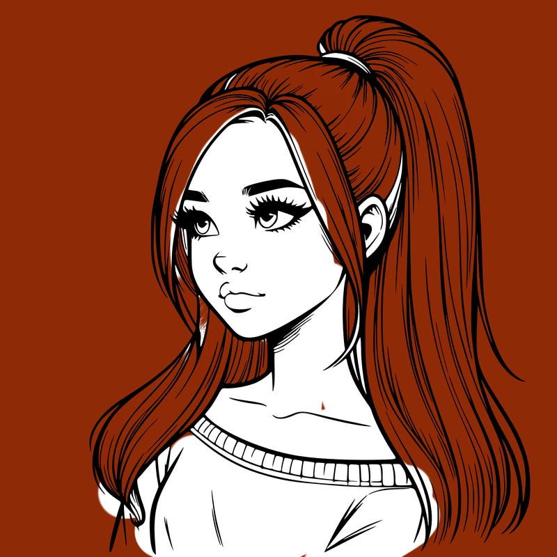 realistic girl with a high ponytail