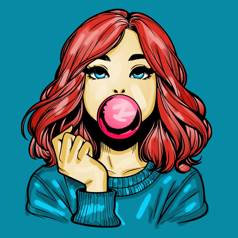 girl blowing bubblegum realistic