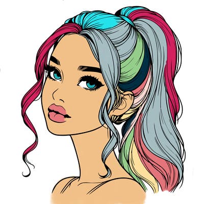 realistic girl with a ponytail on her hair and lips