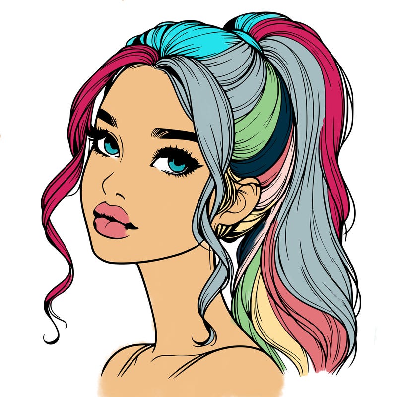 realistic girl with a ponytail on her hair and lips