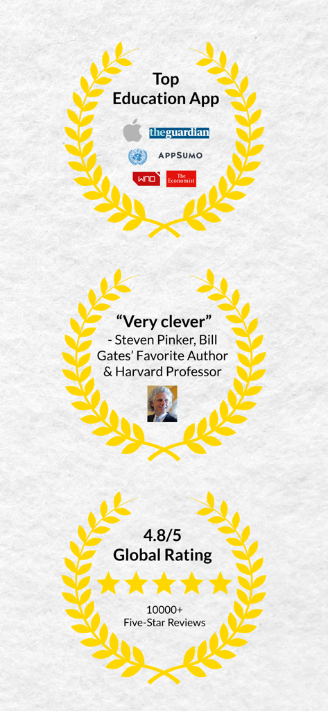 StoryShots app awards from major publications, recommendation by Steven Pinker, and 4.8 star user rating