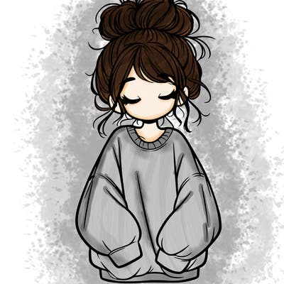 girl with baggy sweatshirt and messy bun