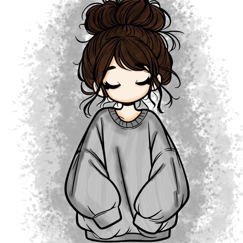 girl with baggy sweatshirt and messy bun