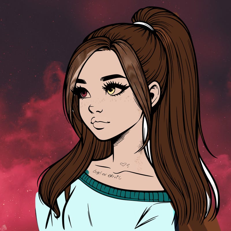 realistic girl with a high ponytail