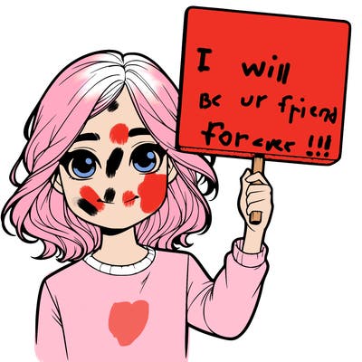 realistic girl holding up a sign