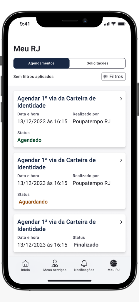 RJ Digital - IDカードの予約リストを表示するRJ Digitalアプリのインターフェース