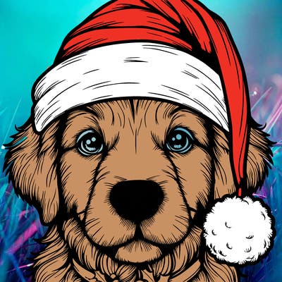 realistic dog with a christmas hat