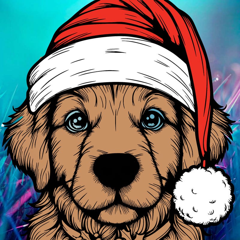 realistic dog with a christmas hat