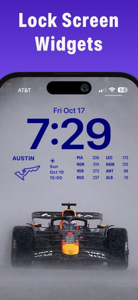 Push Push: F1 Widgets - レーススケジュールとドライバー順位を表示するiPhoneのF1ロック画面ウィジェット。
