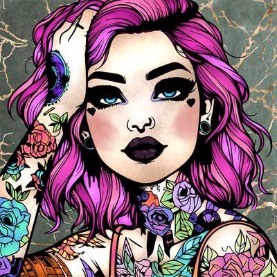 realistic girl with tattoos all over