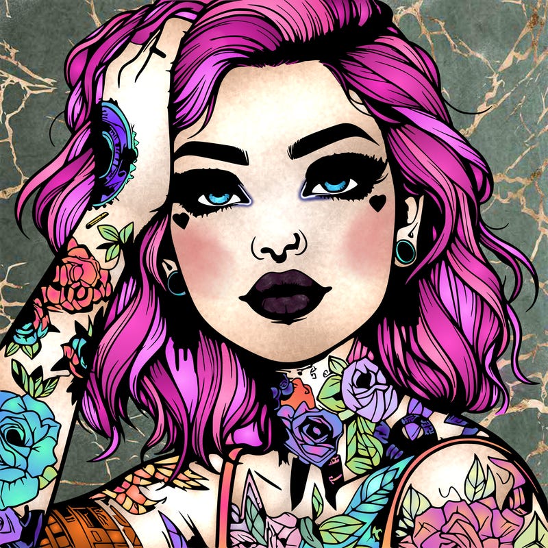 realistic girl with tattoos all over