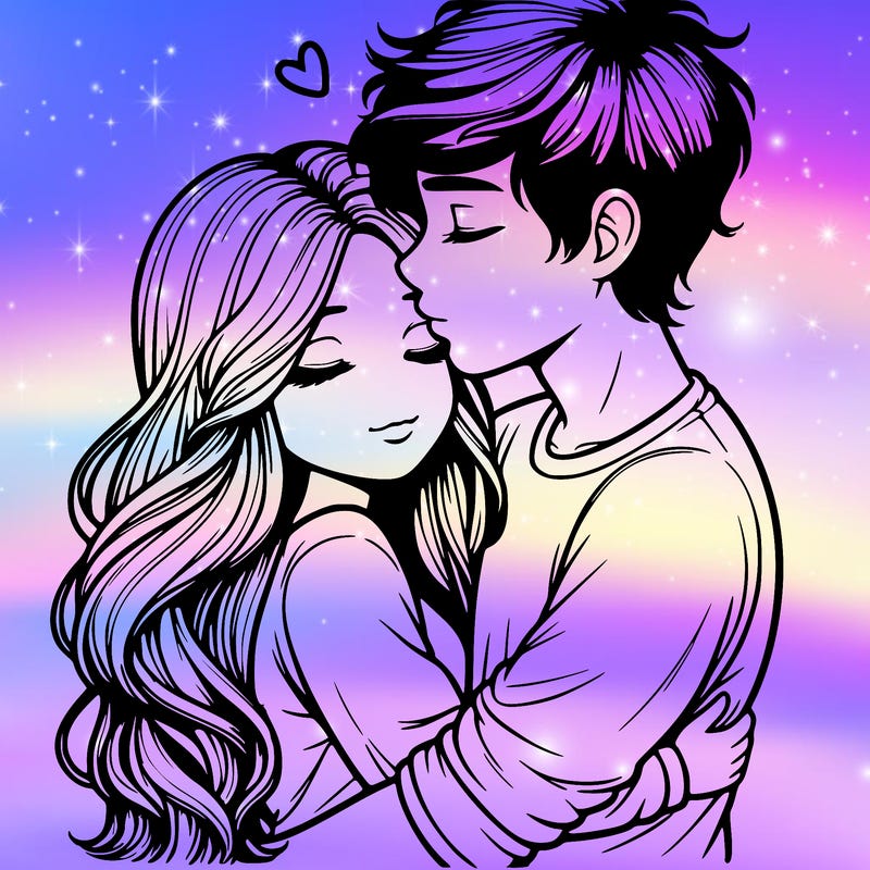 a realistic couple boy and girl hugging and kissing