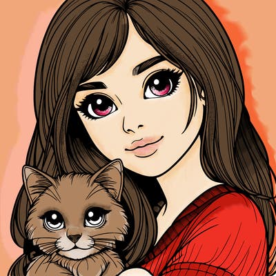 realistic girl with cat