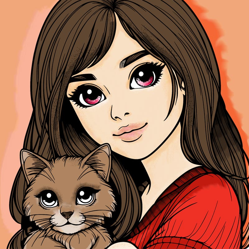 realistic girl with cat