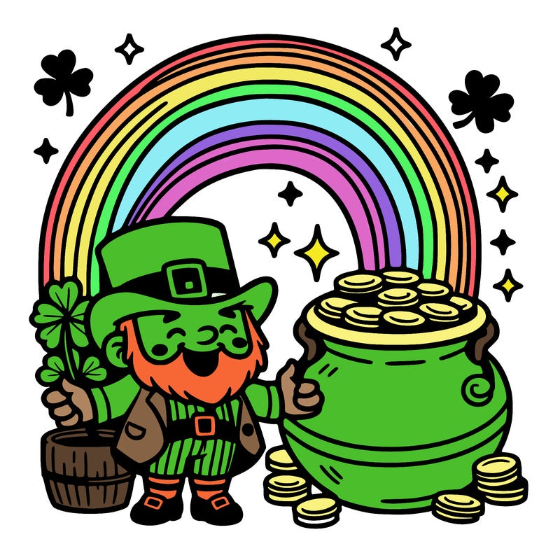 st patrick day with rainbow and gold with leprechaun