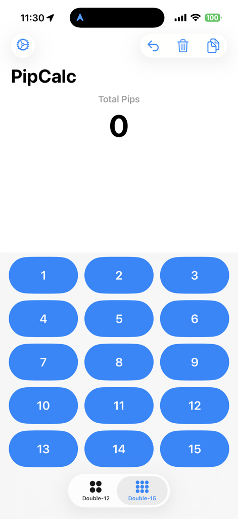 PipCalc - Interfaz de PipCalc para contar puntos de dominó con un teclado numérico y pantalla de total de puntuación