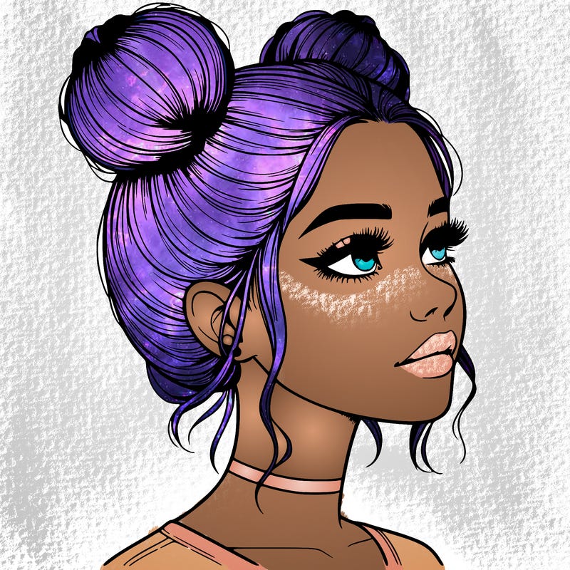 realistic girl with buns on the top of her head