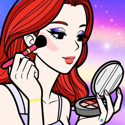 little girl putting on makeup