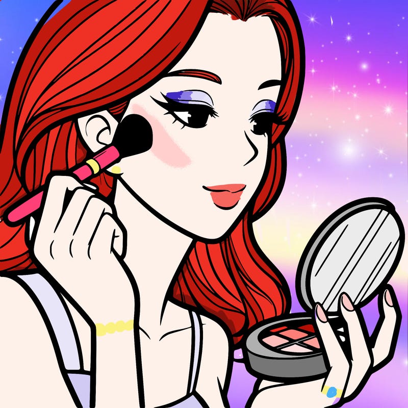 little girl putting on makeup