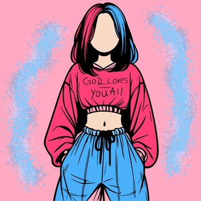 realistic girl faceless with baggy pants and a crop top