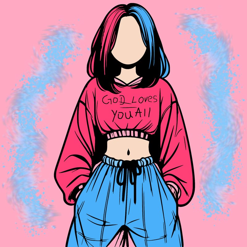 realistic girl faceless with baggy pants and a crop top