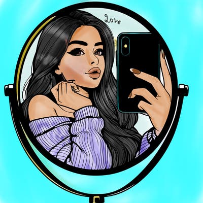 realistic girl taking mirror selfie beautiful