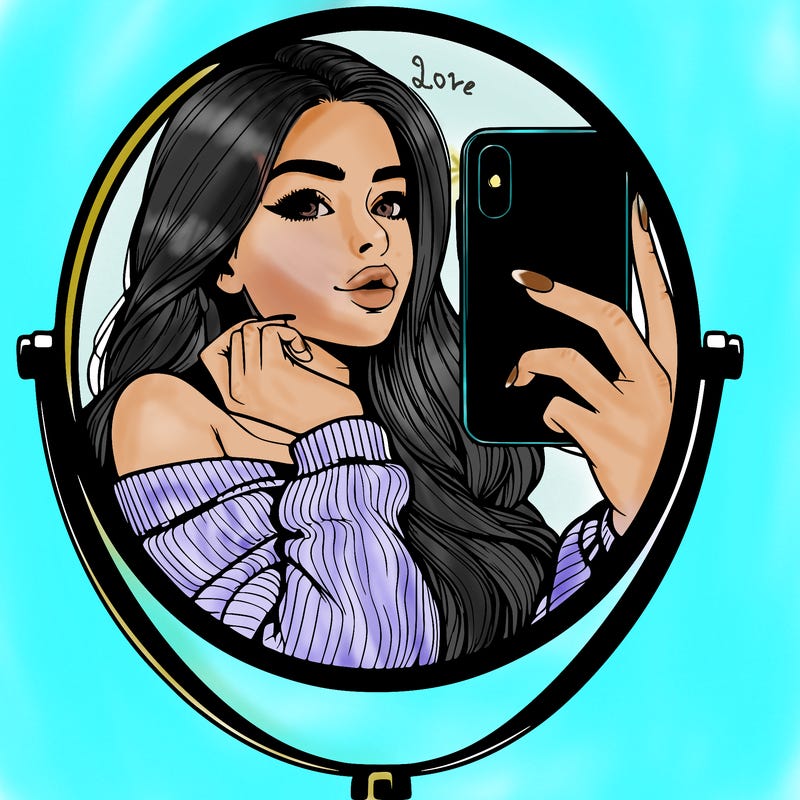 realistic girl taking mirror selfie beautiful