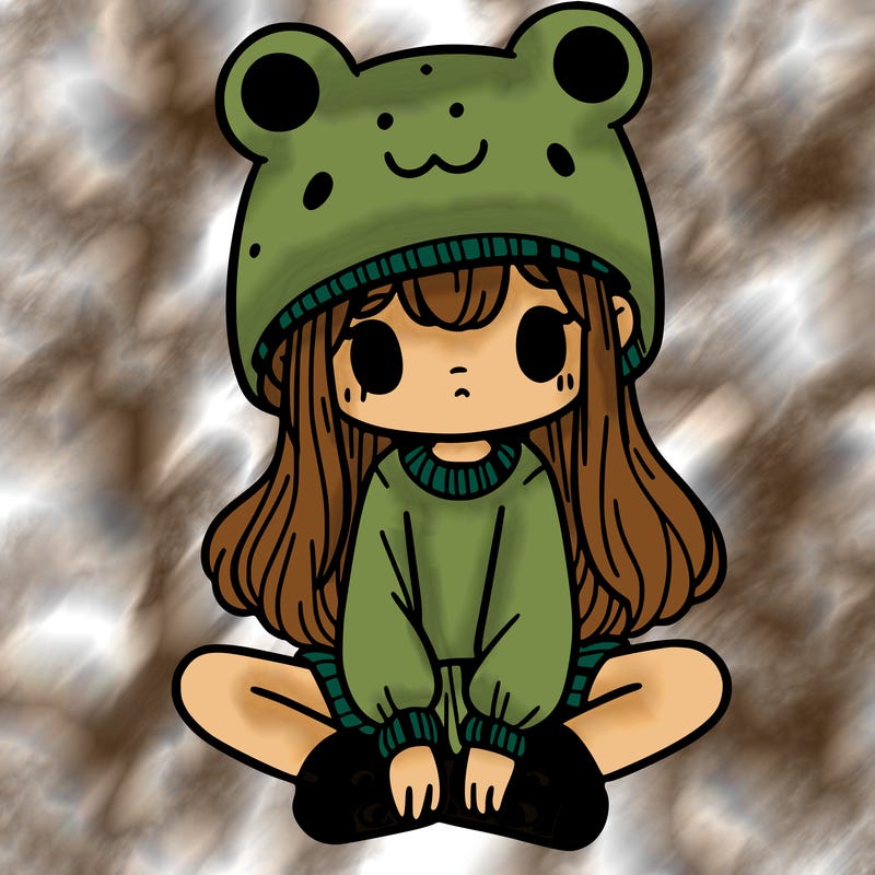a girl wearing a frog hat and some frog socks