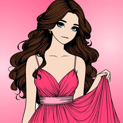 realistic girl in flowy silky prom dress