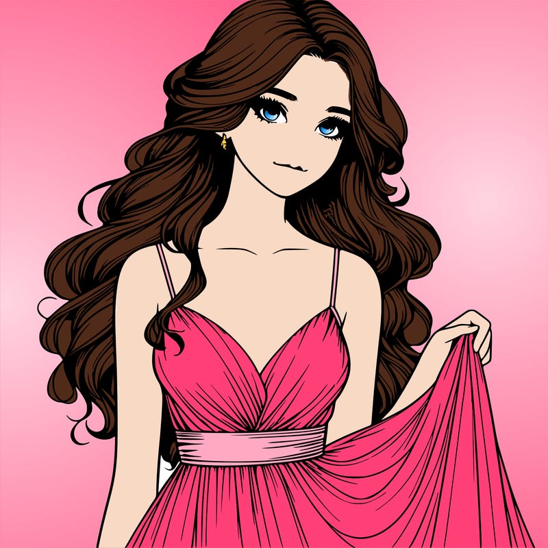 realistic girl in flowy silky prom dress