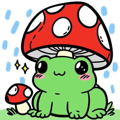 a cute frog with a mushroom hat