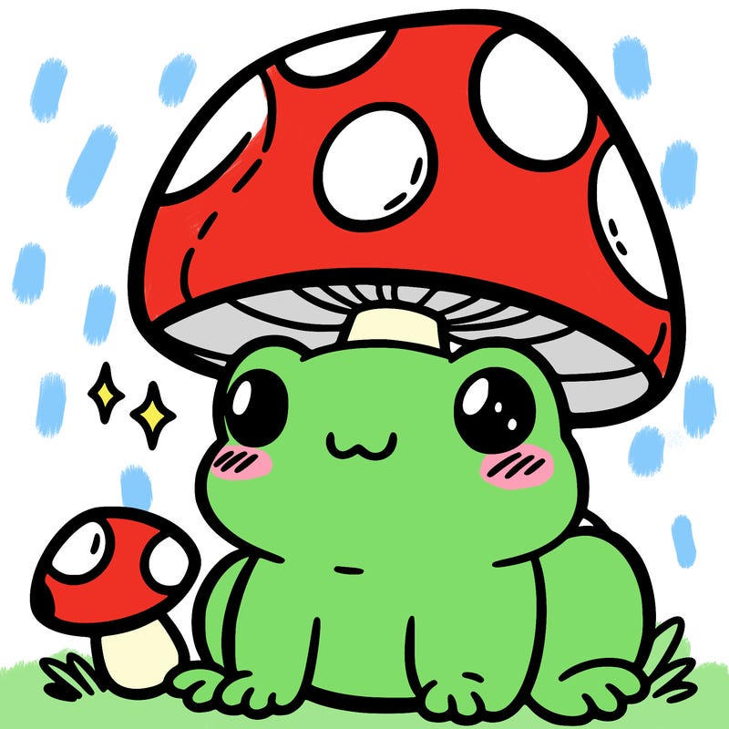 a cute frog with a mushroom hat