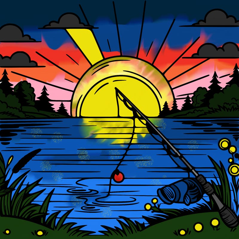 sunset over a fishing lake