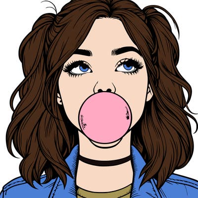 realististic girl blowing bubble -gum