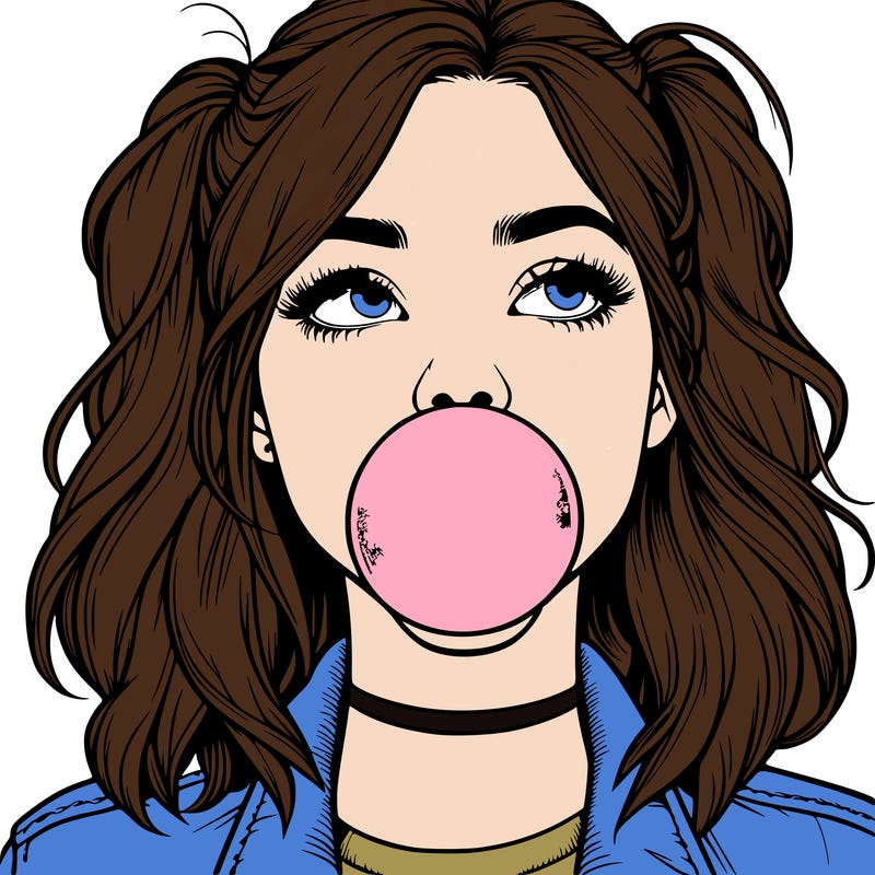 realististic girl blowing bubble -gum