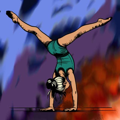 realistic gymnastic hand stand girl in four splits