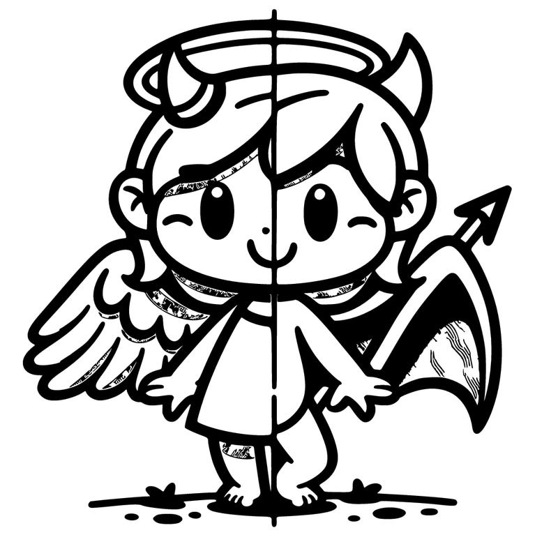 angel devil half drawing